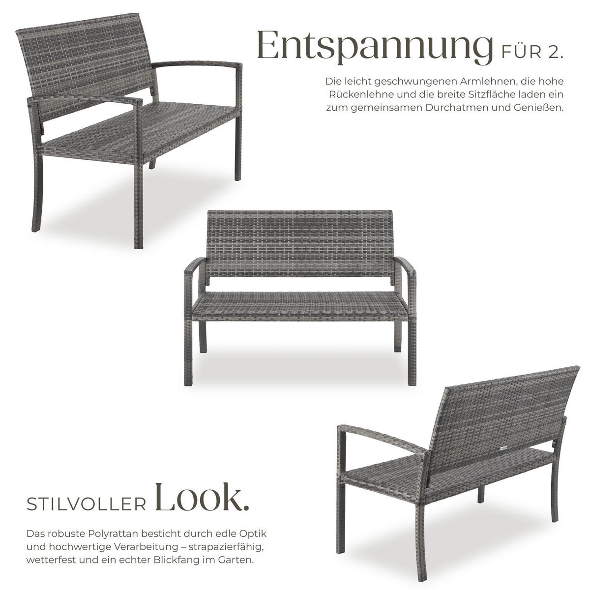 RATTAN-GARTENBANK Murat, 125 x 62,5 x 90 cm, inklusive Schutzhülle, grau - Grau, Kunststoff (125/90/62.5cm) - tectake