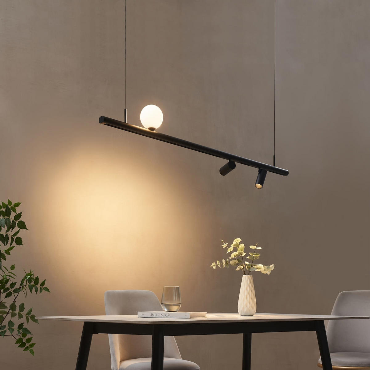 PENDELLEUCHTE MIT SPOTSTRAHLERN Lyne, Schwarz und weiß, 125cm - Weiß, Glas (125/125/8.5cm) - KOSILUM