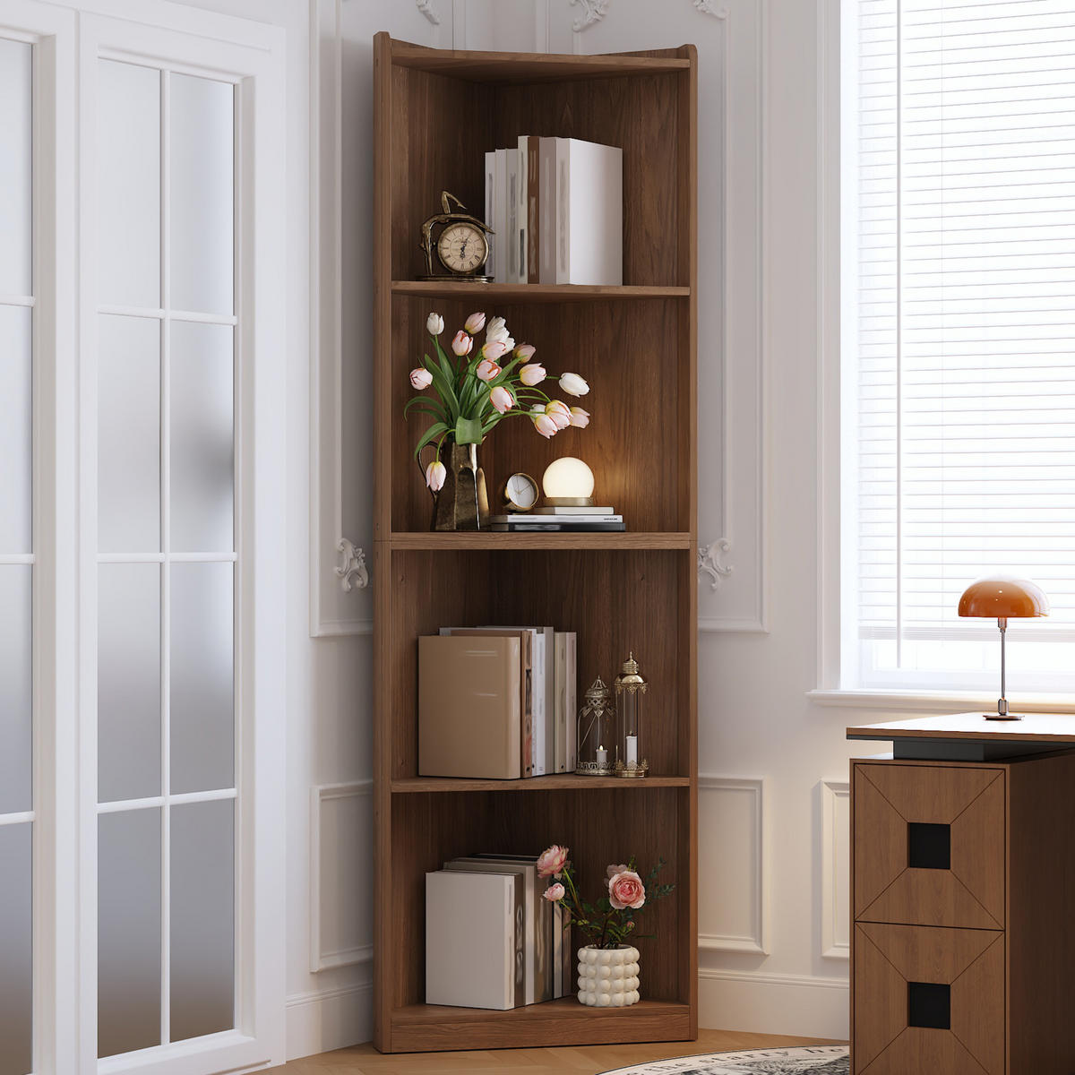 BÜCHERREGAL in Walnussfarbe Eckregal aus MDF mit Kippschutz für Wohnzimmer und Küche, B55/T32/H180 cm - Nussbaumfarben, Holzwerkstoff (55/180/32cm) - STILVORA