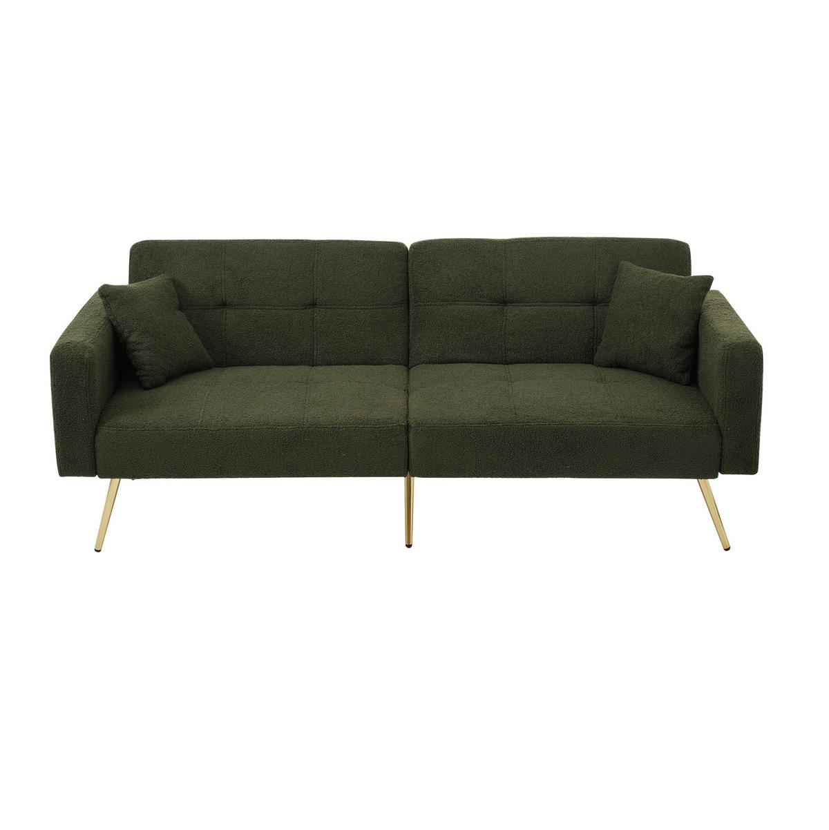 ROZKLADACIA pohovka 175/64/72 cm starozelená s polohovateľným operadlom a bočnými vreckami z látky sherpa - zelená, plast (175/72/64cm) - OKWISH