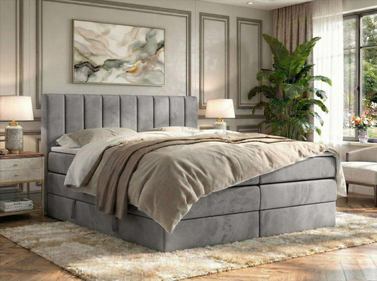 BOXSPRINGBETT ALVER KING 160/200 - Hellgrau Velvet - H3 - Hellgrau, Textil (160/200cm) - MKS