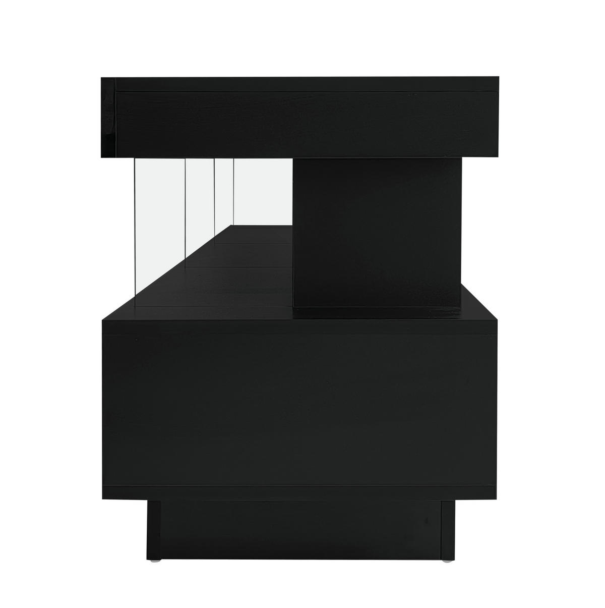 TV-LOWBOARD aus Spanplatte 160x38x50,5 cm Schwarz Hochglanz mit LED-Beleuchtung, Bluetooth-App-Steuerung und 3 Glasfächern - Schwarz, Holzwerkstoff (160/50.5/38cm) - Modfu