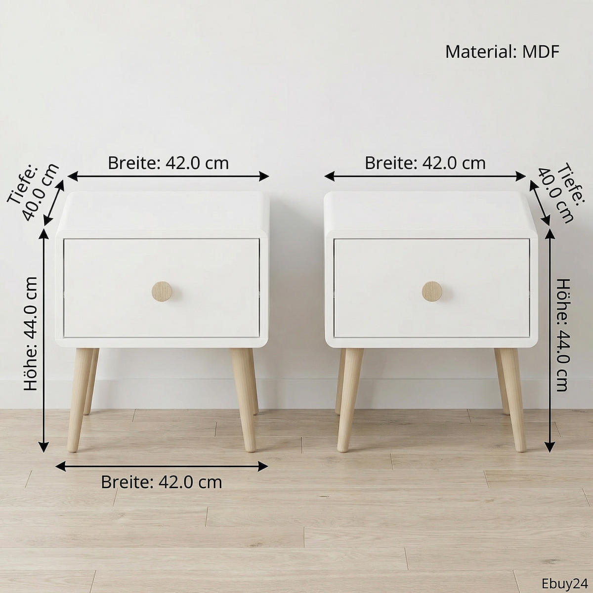 NACHTTISCH 2er-Set Gaia Weiß lackiert 42/40/44 cm - Weiß, Holzwerkstoff (42/44/40cm) - ebuy24