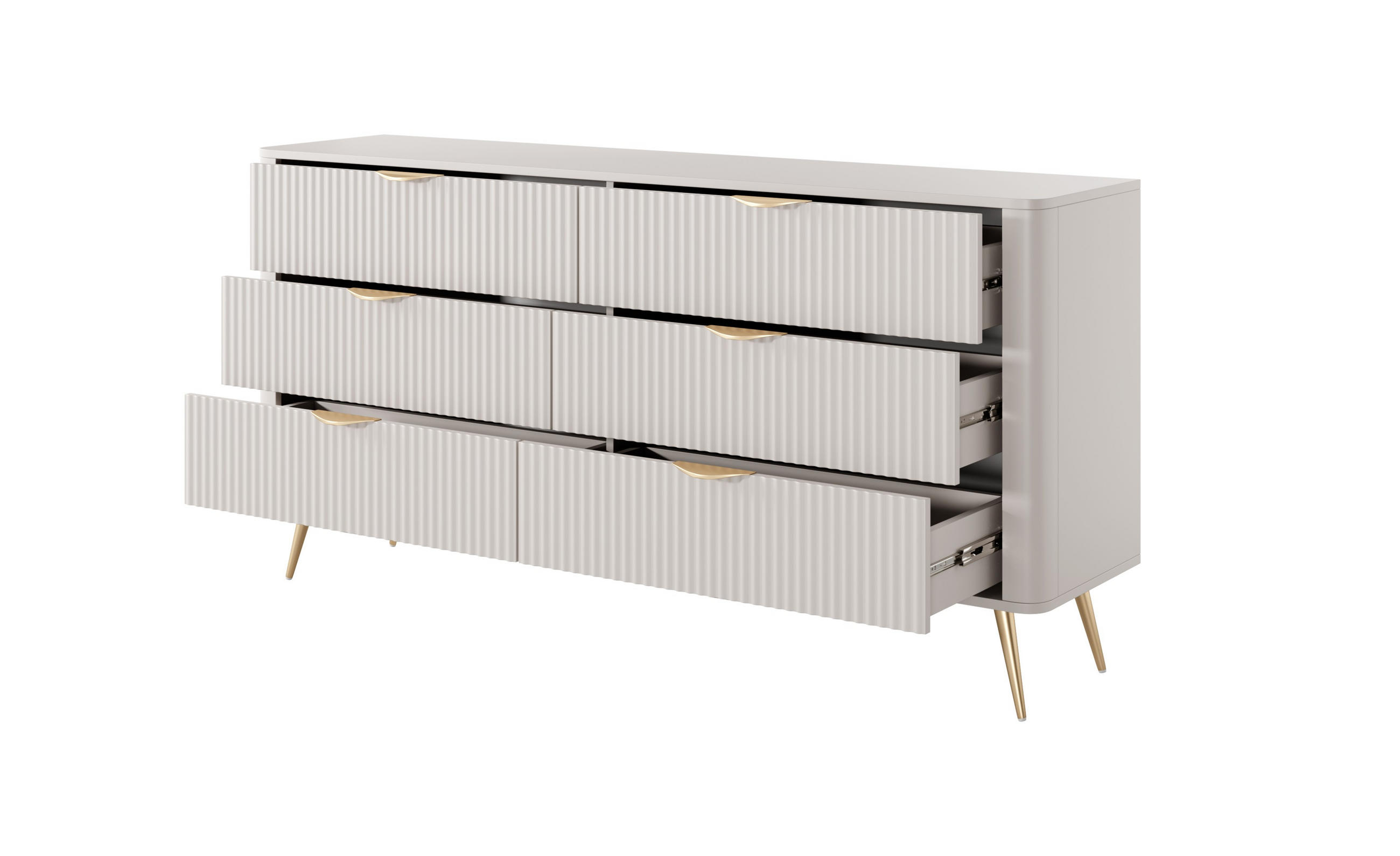 KOMMODE Lante 163 Beige, Goldene Beine, Schubladenkommoden - Beige, Holzwerkstoff (163/81/38cm) - Bettso