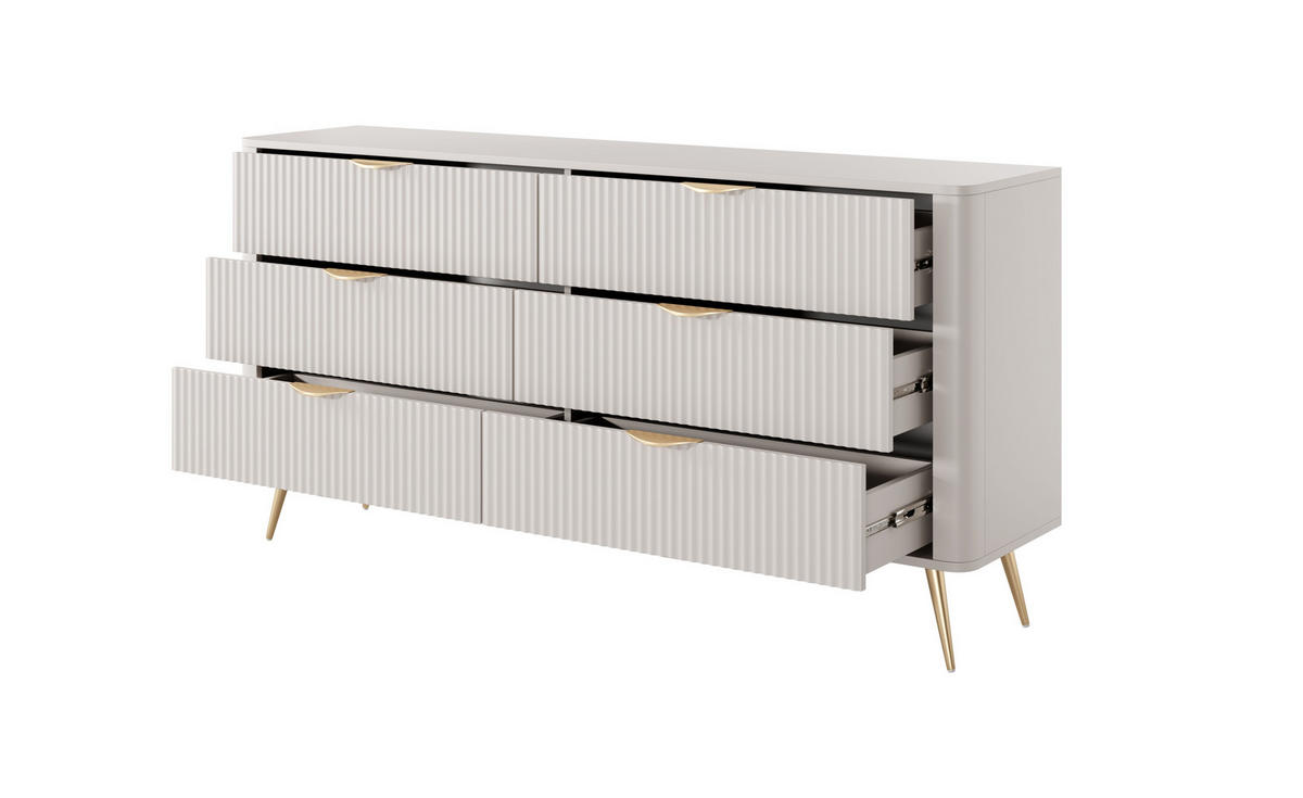 KOMMODE Lante 163 Beige, Goldene Beine, Schubladenkommoden - Beige, Holzwerkstoff (163/81/38cm) - Bettso