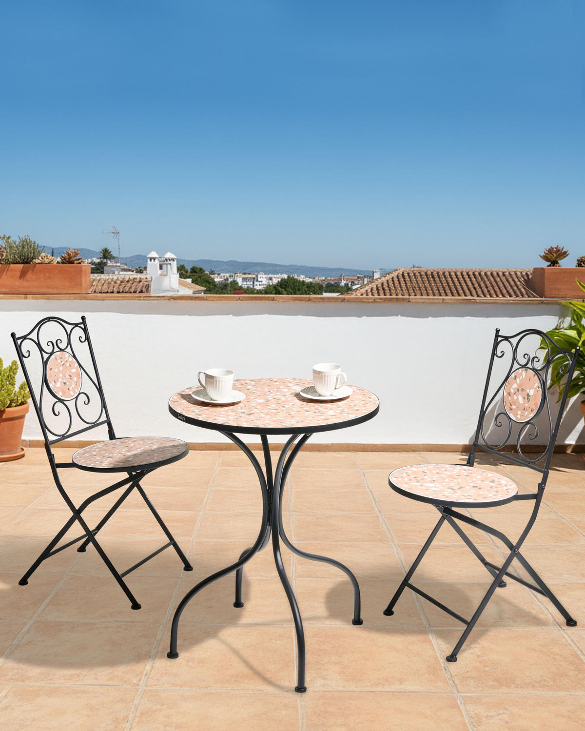 GARTENSTUHL 2er-Set Schwarz Adrano - Schwarz/Orange, Metall (39/87/47cm) - Beliani