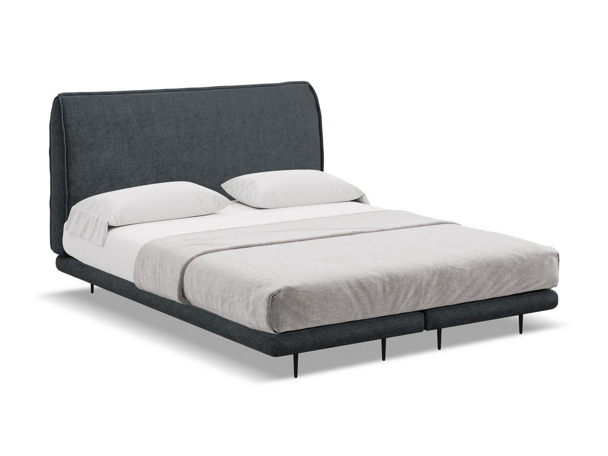POLSTERBETT Doppelbett mit Matratze Bouclé Stoff Grau - Dunkelgrau/Schwarz, Textil/Metall (140/200cm) - Makamii