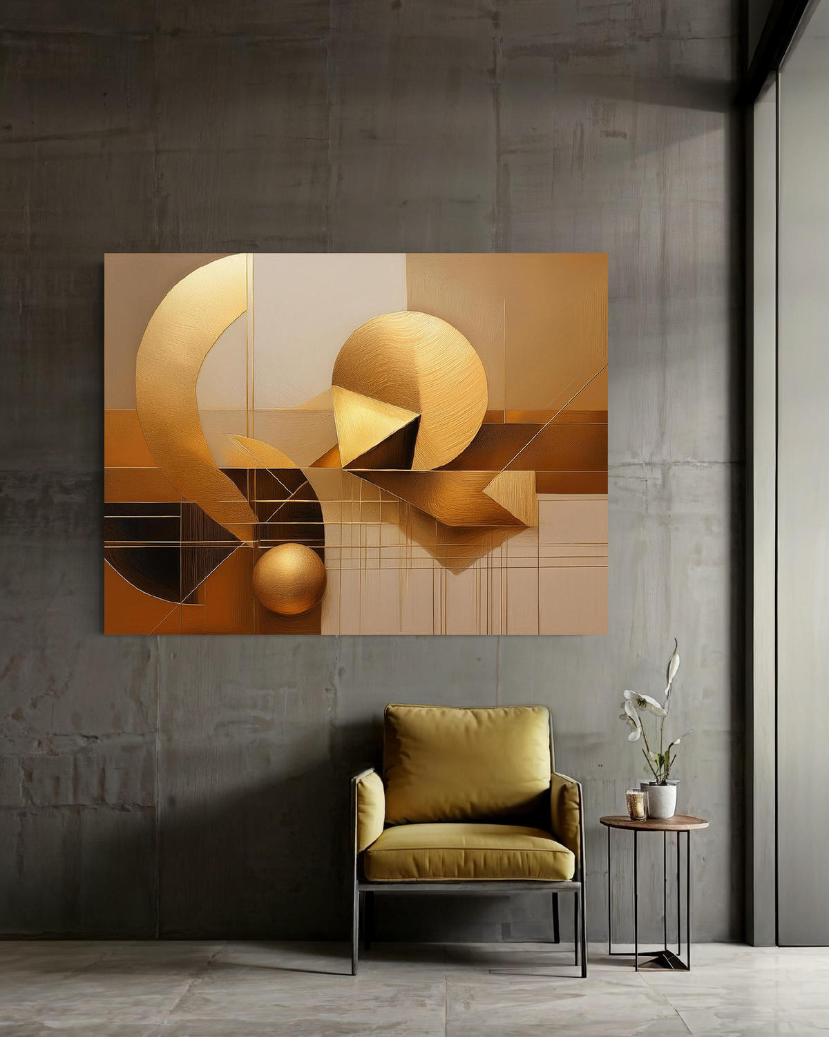 WANDBILD geometrische abstraktion 3d - Goldfarben, Textil (60/40cm) - Feeby