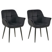 ARMLEHNENSTUHL 2er Set Samt schwarz - Schwarz, Textil/Metall (65/85/58cm) - CLP