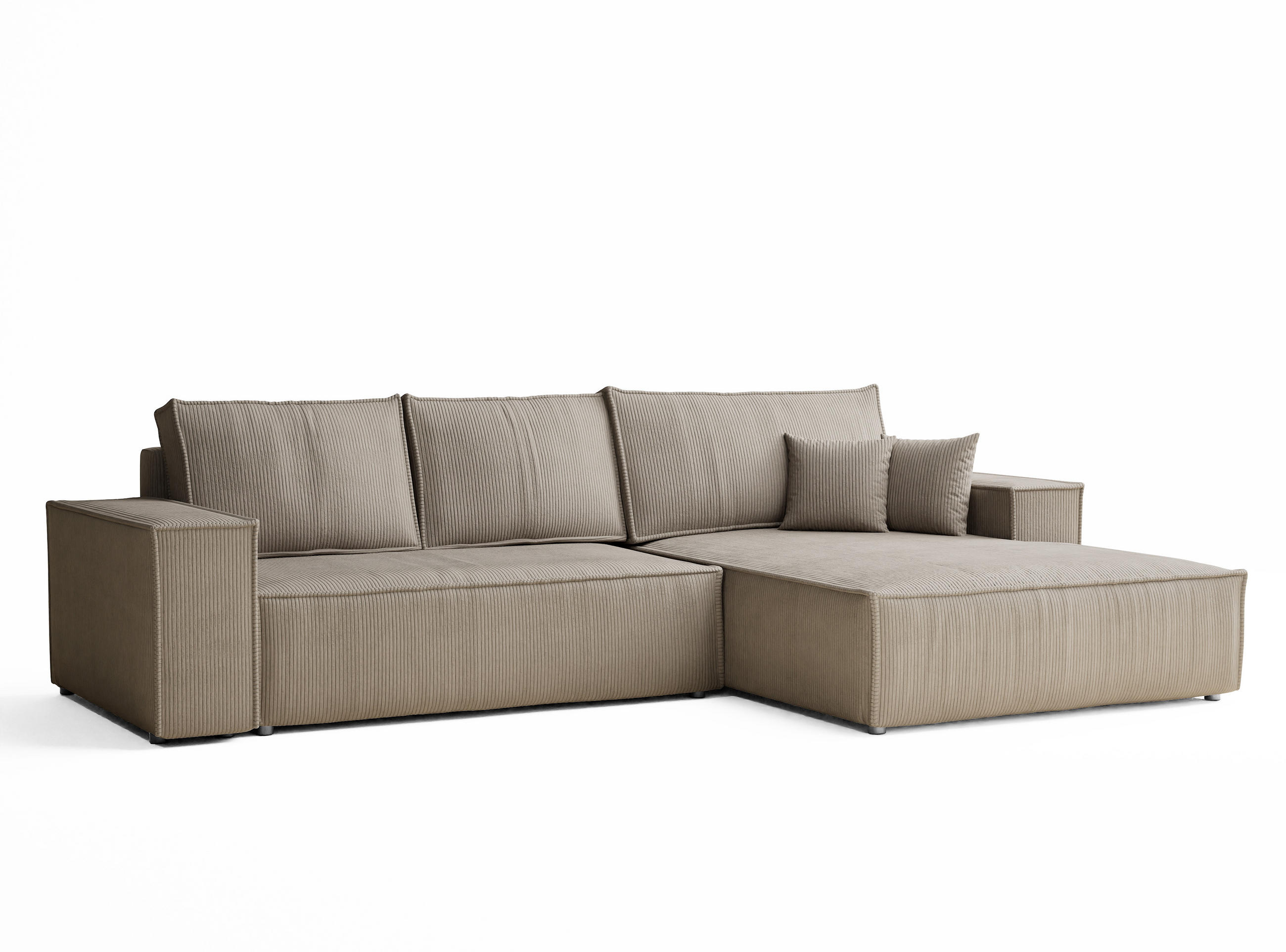 ECKSOFA MIT SCHLAFFUNKTION Maze Dunkelbeige Samtstoff - Beige/Schwarz, Holz/Holzwerkstoff (294/185cm) - Maison de Reve