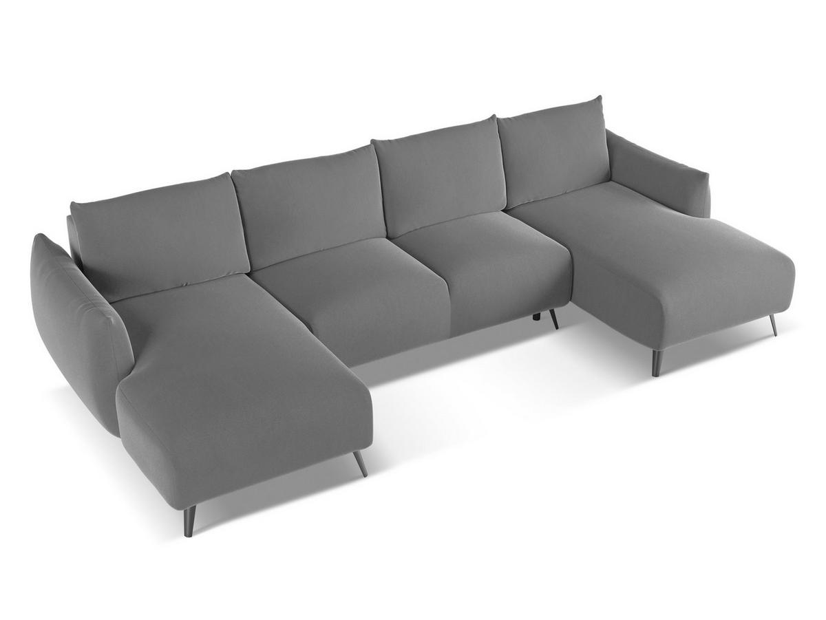 WOHNLANDSCHAFT Samt Stoff Grau - Schwarz/Grau, Textil/Metall (317/86/162cm) - Makamii