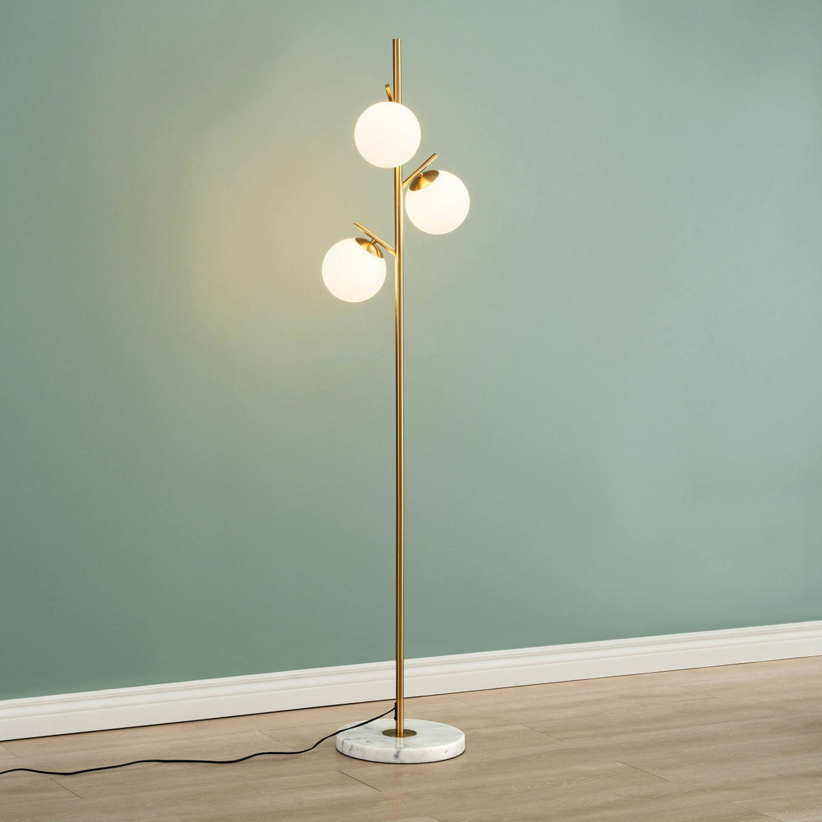 STEHLEUCHTE Estrela, Gold / Messing, 165cm - Goldfarben, Glas (165/30/165cm) - KOSILUM