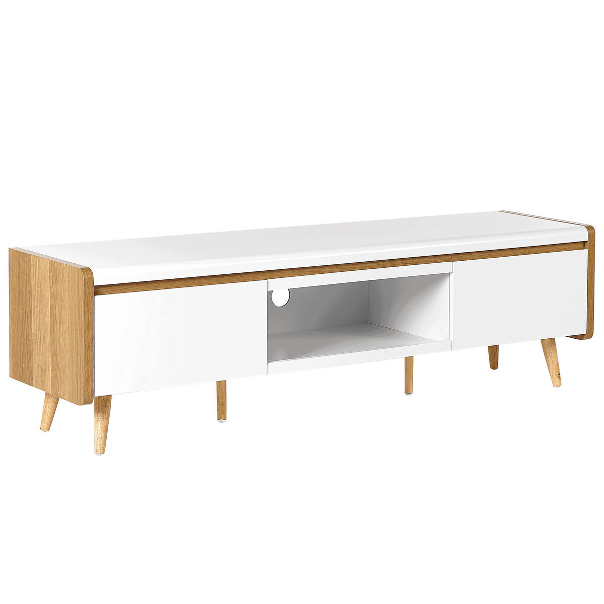 TV-MÖBEL Weiß, Hellbraun CUSTER 40/160/46 cm - Weiß, Holzwerkstoff (160/46/40cm) - Beliani