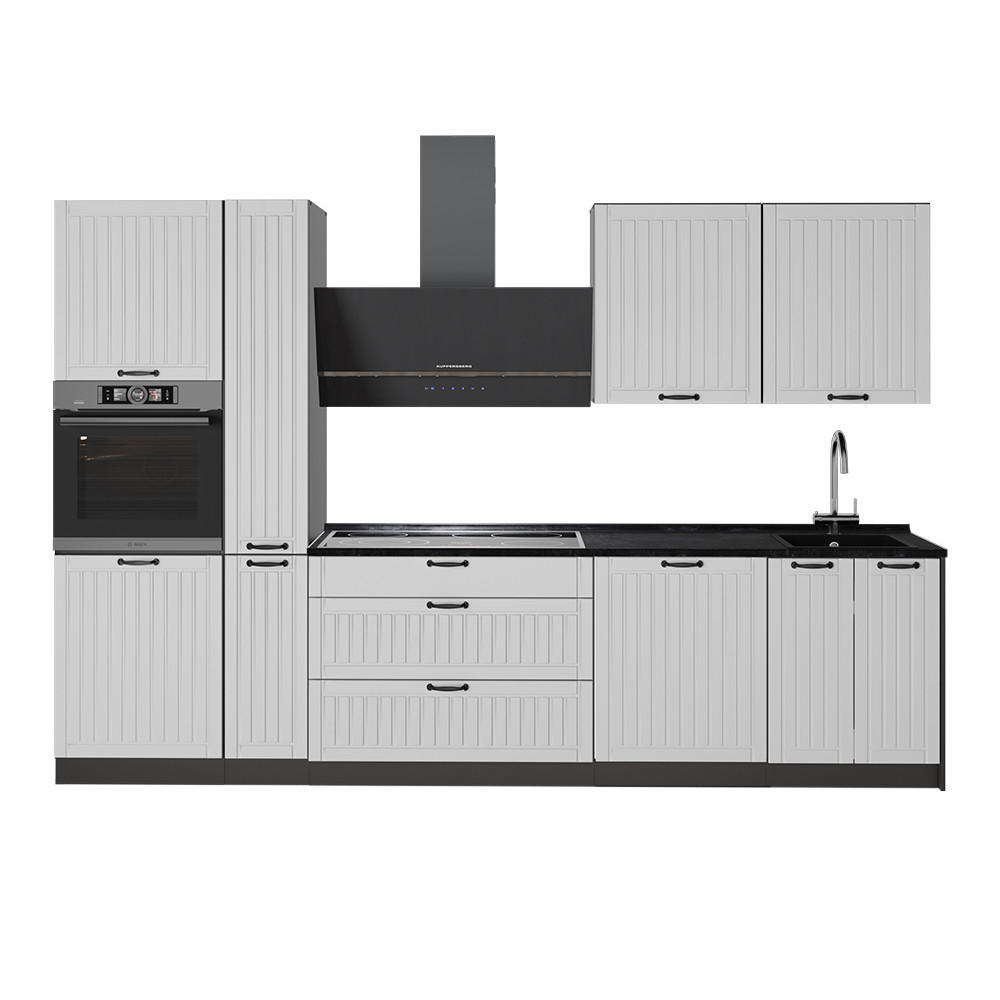 KÜCHENZEILE Fame-Line, Weiß Landhaus/Anthrazit, 310 cm, AP Anthrazit - Anthrazit/Weiß, Holzwerkstoff (310/206.8/60cm) - Vicco