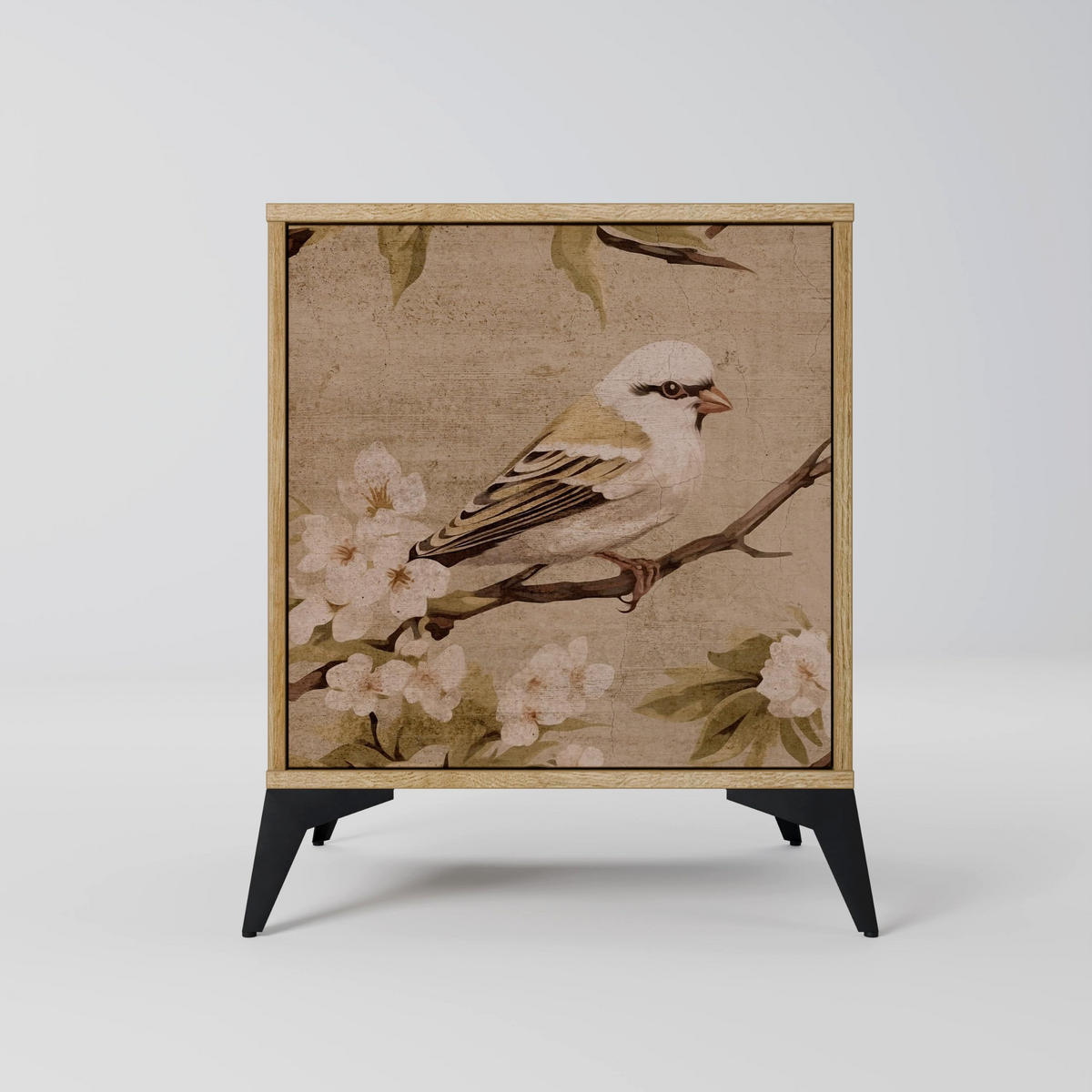 SIDEBOARD PETAL DISTINGUISH, Eichefarben, 57,5x42x75,5 cm, Goldfarbene Metallfüße - Eichefarben/Goldfarben, Holzwerkstoff/Metall (57.5/75.5/42cm) - SpaceRebels
