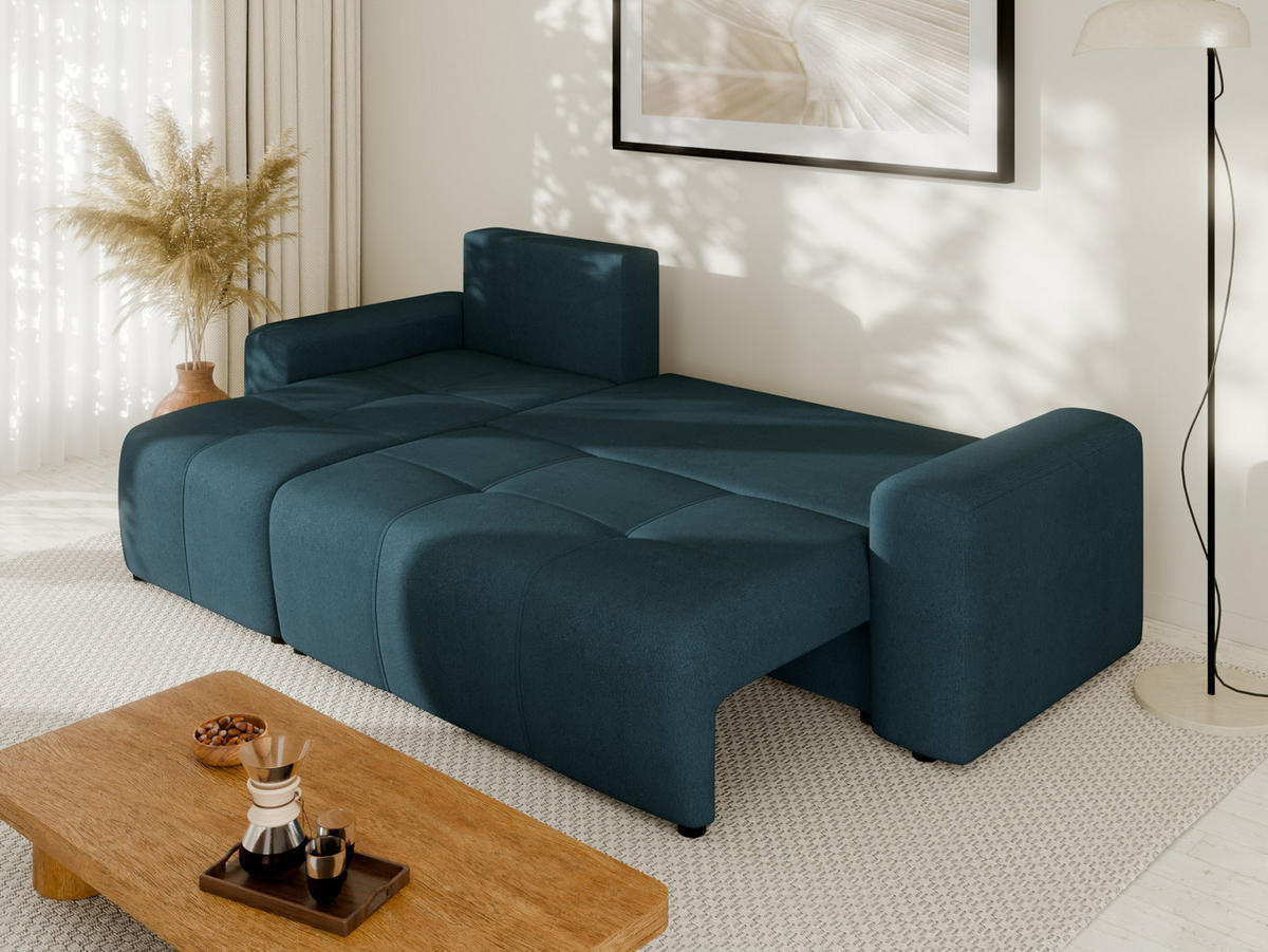 ECKSOFA Nolani mit Schlaffunktion & Bettkasten – Modern & Bequem - Türkis, Kunststoff (248/145cm) - Panda Möbel
