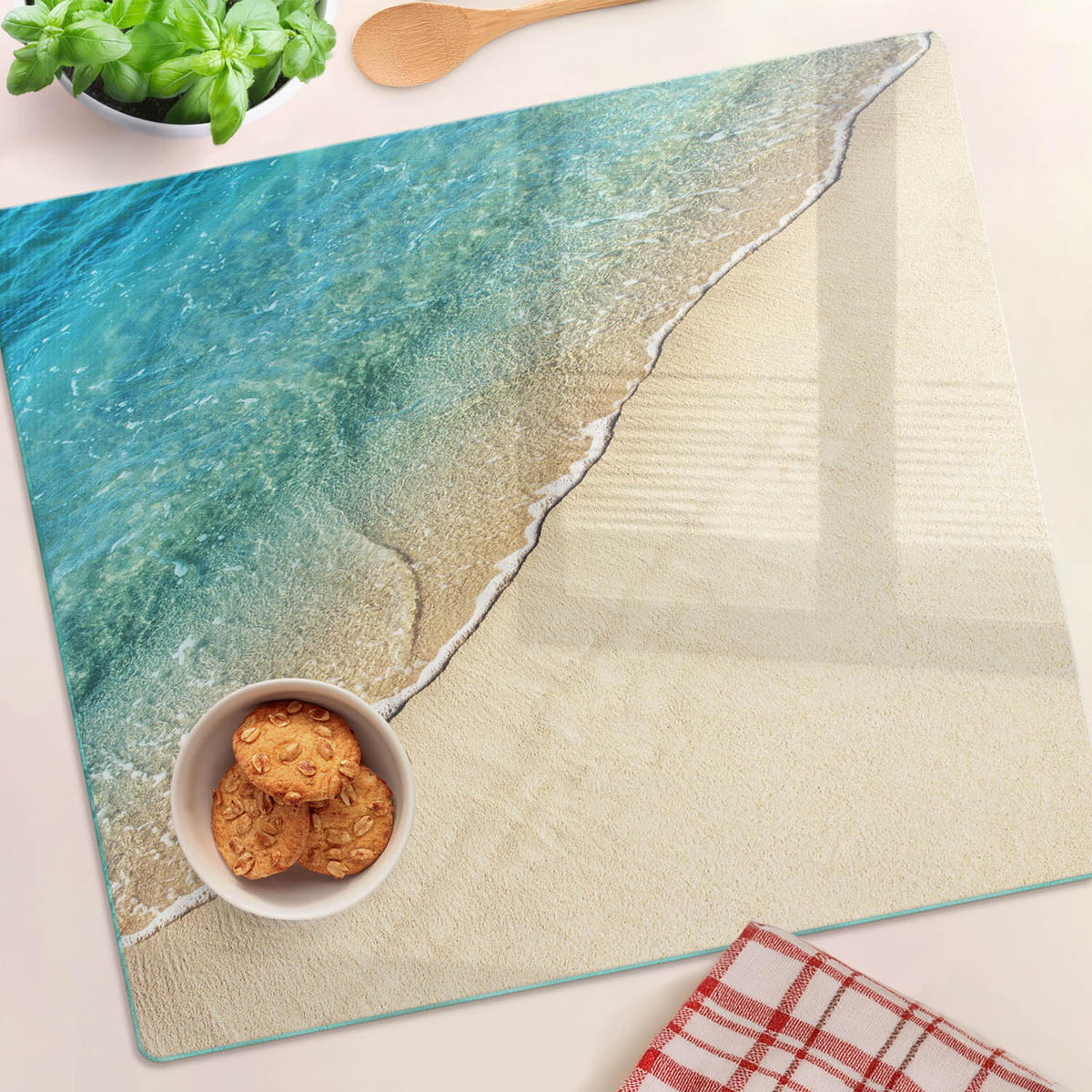 GLASPLATTE 60x52 cm Welle am Strand - Blau, Glas (60/0.4/52cm) - TULUP