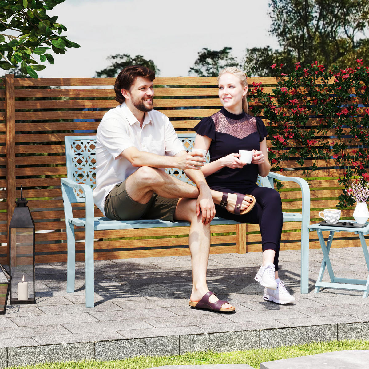 GARTENBANK 2-Sitzer - Blau, Metall (63/85/127cm) - Outsunny