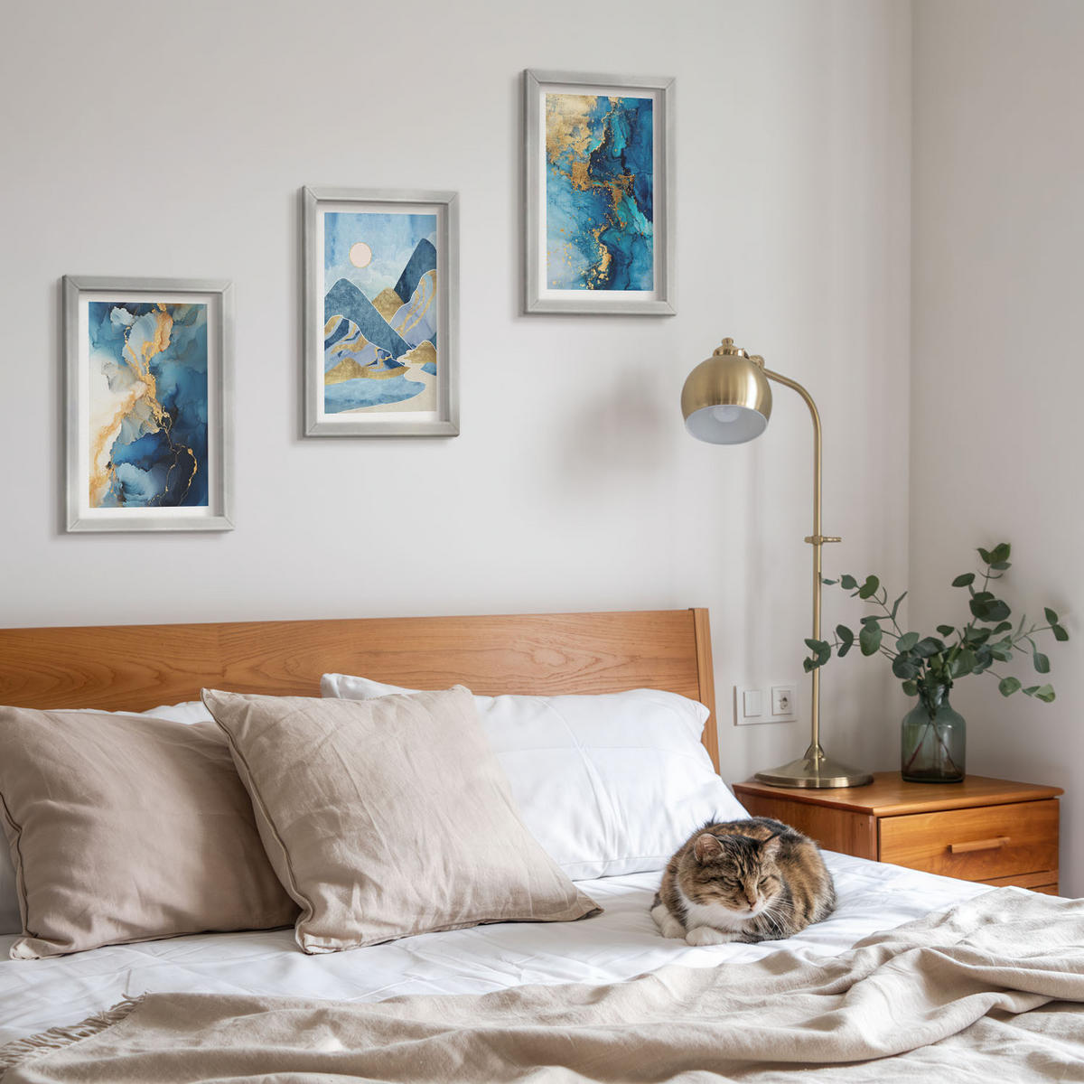 BILDER SET 3er Set - 20x30 cm Silberner Rahmen - Abstrakte Muster der Blue Mountains - Silberfarben, Kunststoff (20/30cm) - TULUP
