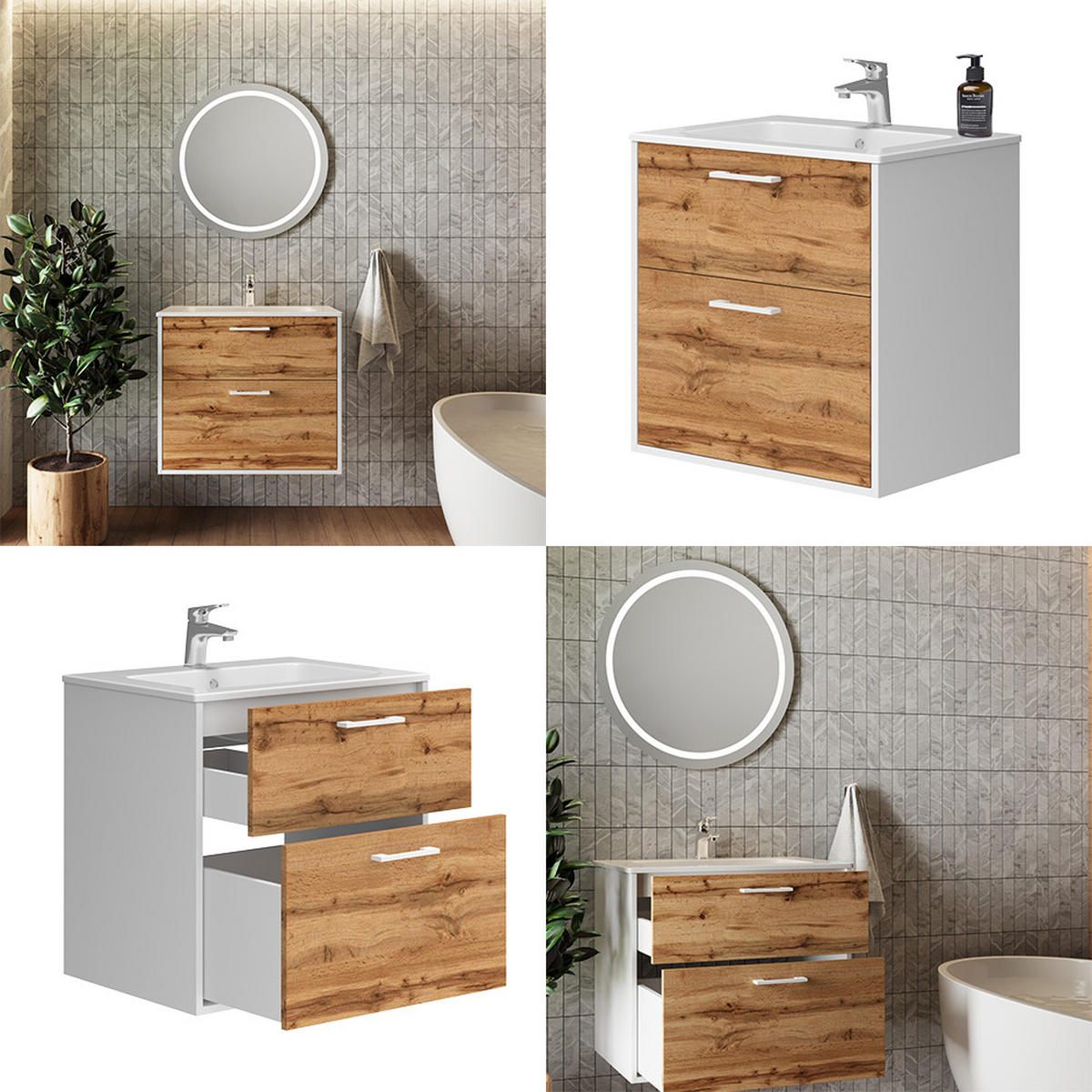 WASCHBECKENUNTERSCHRANK Lanco Weiß/Goldkraft Eiche 61 x 61.5 cm mit Waschbecken - Honigeiche/Weiß, Holzwerkstoff (61/61.5/46.5cm) - Vicco