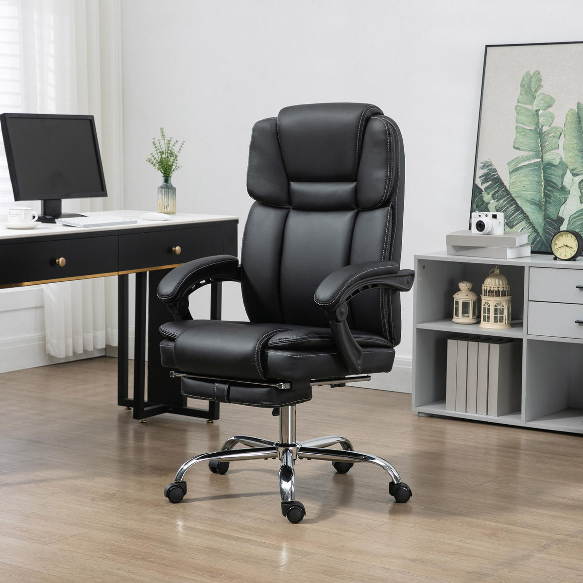 BÜROSTUHL mit Massagefunktion PC-Stuhl mit Heiz-, Liegefunktion Schwarz - Silberfarben/Schwarz, Kunststoff/Metall (67/126/66cm) - Vinsetto