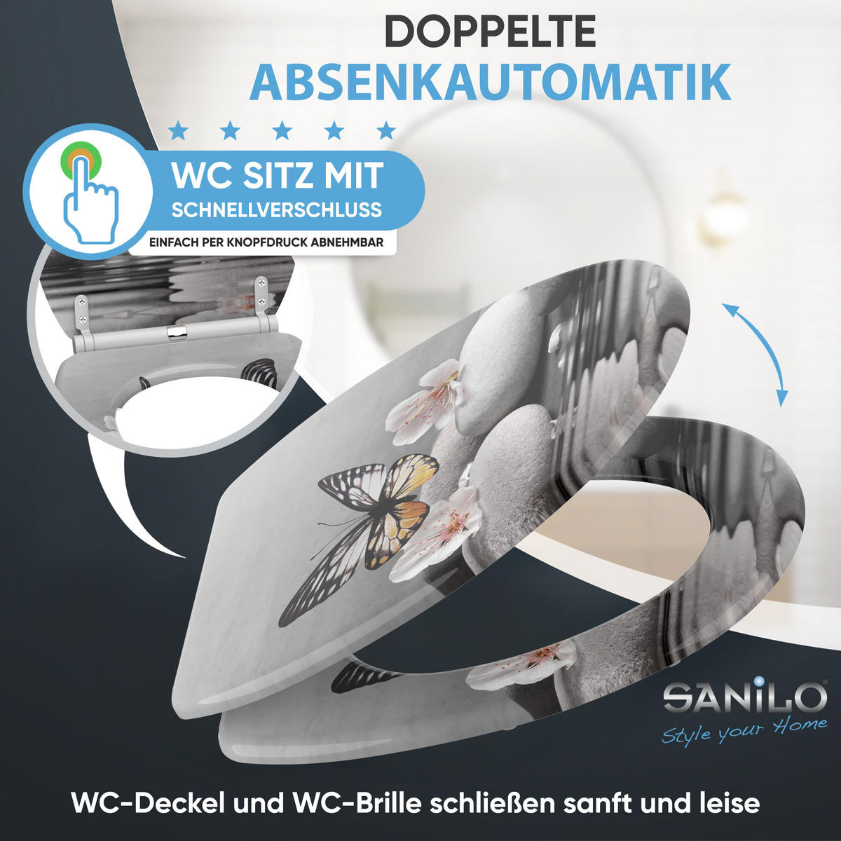 WC-SITZ mit Absenkautomatik & Top Fix Vanesa - Grau, Holzwerkstoff (37.7/5.5/48cm) - Sanilo