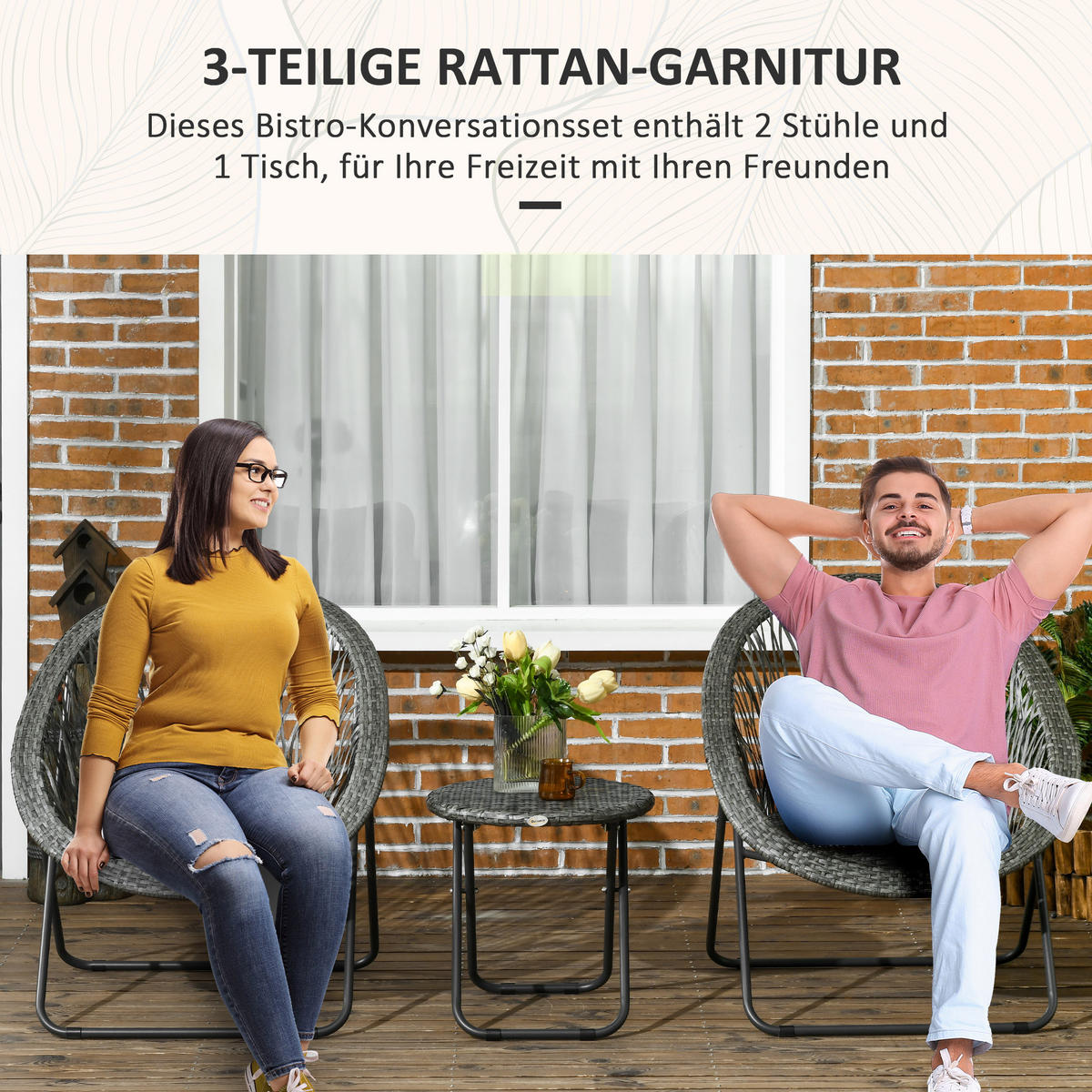 GARTENMÖBEL-SET mit 2 Stühle und 1 Tisch klappbar Rattanoptik Grau 76.0/77.0/78.0 cm - Grau, Metall (77/78/76cm)