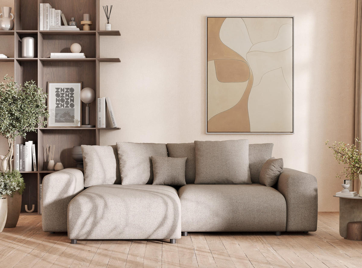 ECKSOFA MIT SCHLAFFUNKTION Solo Seidengrau Webstoff - Beige/Schwarz, Holz/Holzwerkstoff (255/168cm) - Maison de Reve