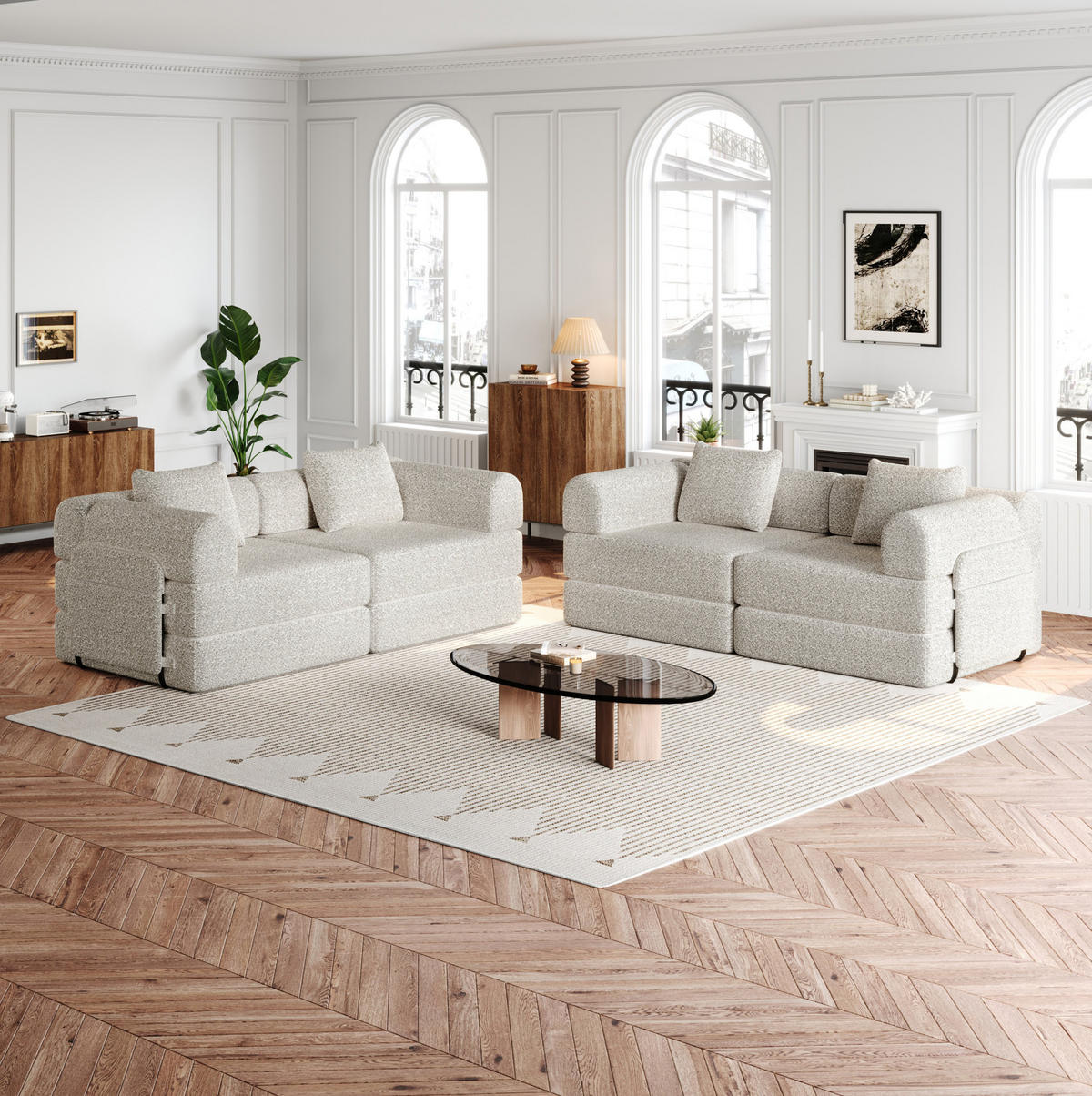 SCHLAFSOFA 2-in-1 aus Chenille – klappbar mit Armlehnenfach in Khaki - Beige, Textil (91.4/69.8/183.8cm) - BEAOK
