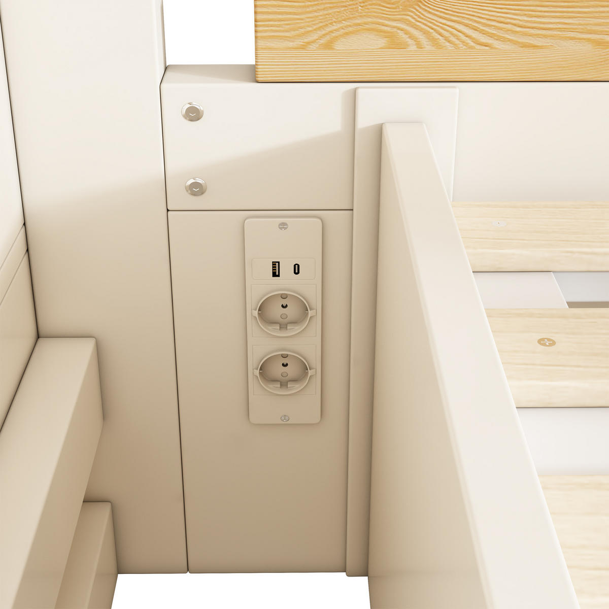 ETAGENBETT 90/200 & 140/200 cm DE-00906, in Weiß & Natur, Hydraulik und Treppenschrank - Weiß, Holz (90/200cm) - ComfortXL