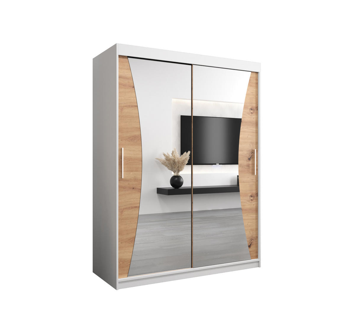 SCHWEBETÜRENSCHRANK 200/150/62 2-türig - Silberfarben/Weiß, Holz/Kunststoff (150/200/62cm) - Abiks Möbel