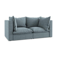 2-SITZER-SOFA Bouclé Stoff Blau - Pastellblau/Schwarz, Holzwerkstoff/Kunststoff (180/77/90cm) - LaMiaSofa