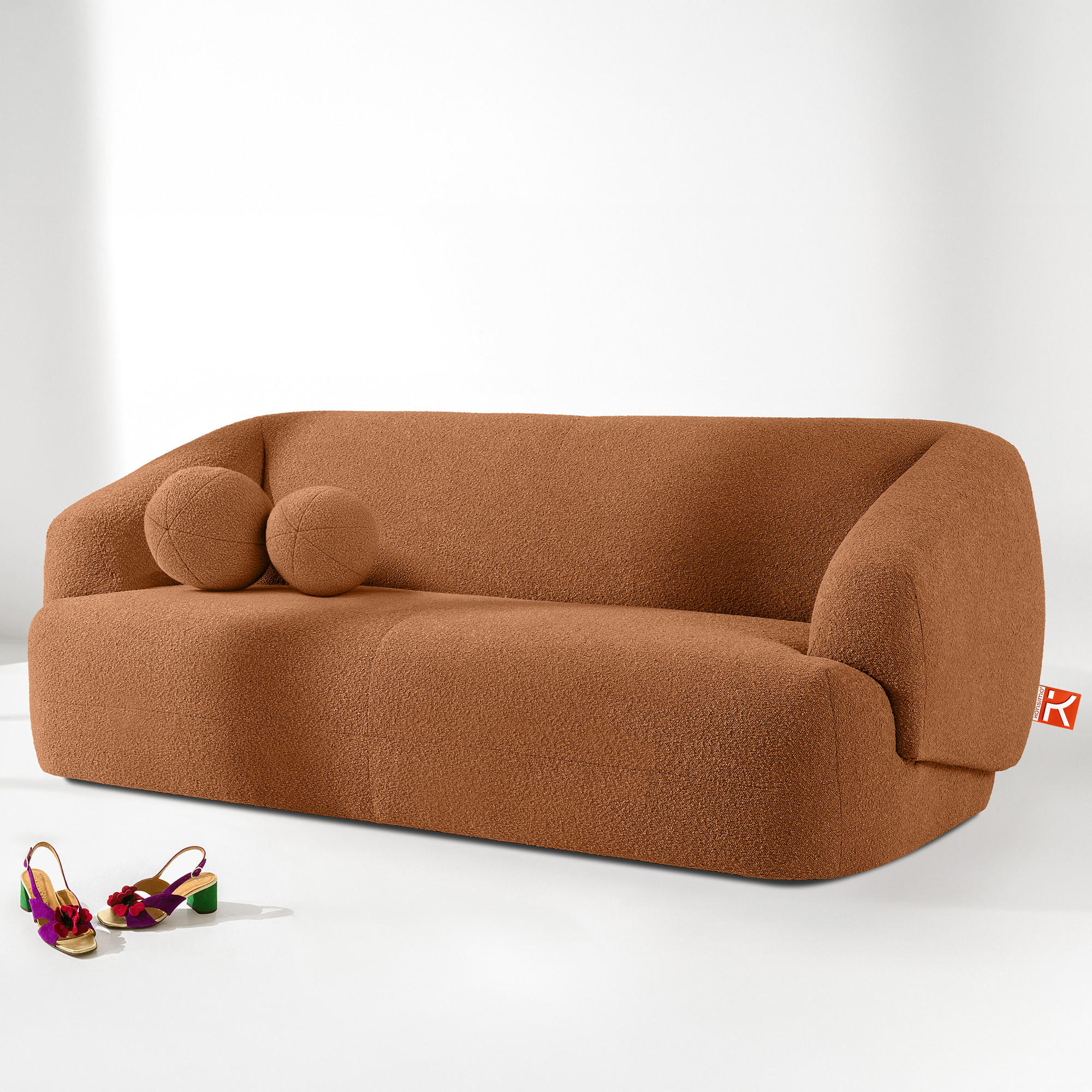 EINZELSOFA VIRA, Rost, Bouclé - Rotbraun/Schwarz, Holz/Holzwerkstoff (210/84/100cm) - KONSIMO®