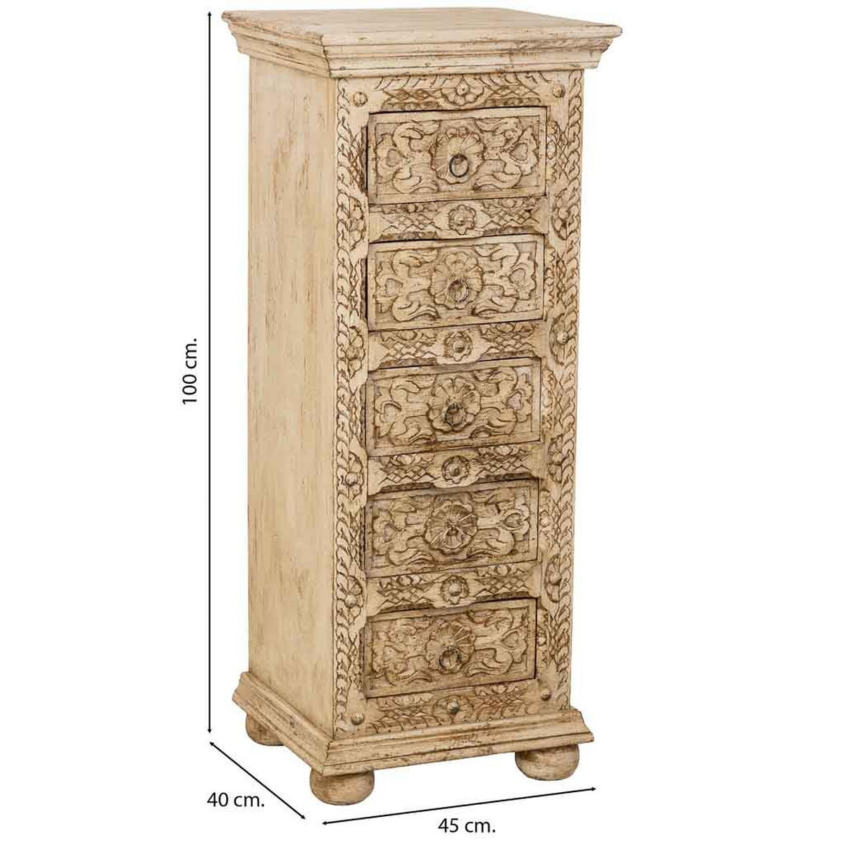 KOMMODE aus Holz, weiß, 45x40x100cm - Beige, Holz (45/100/40cm) - Wanderlust