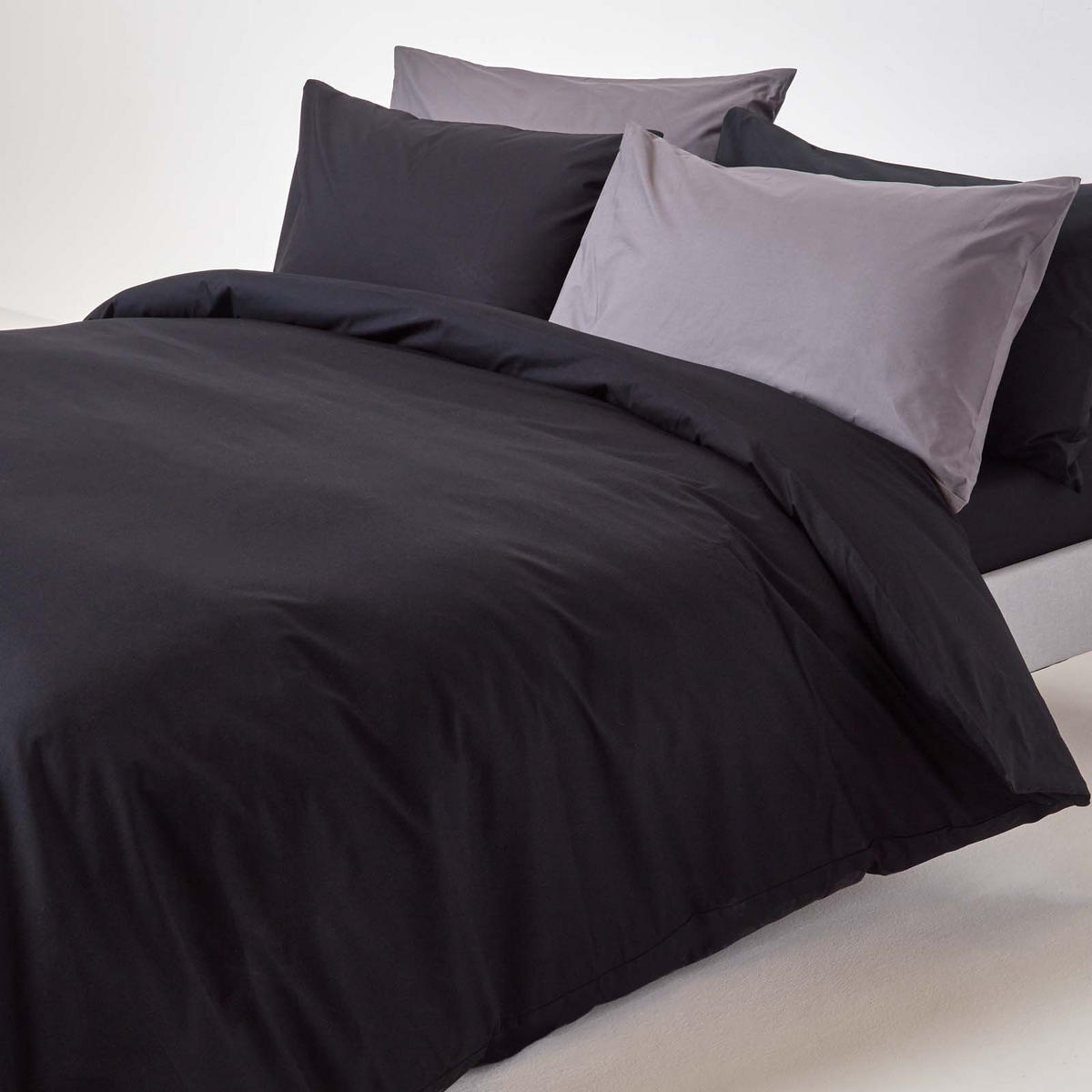 BETTWÄSCHE Perkal Fadendichte 200 - Schwarz, Textil (260/220cm) - Homescapes
