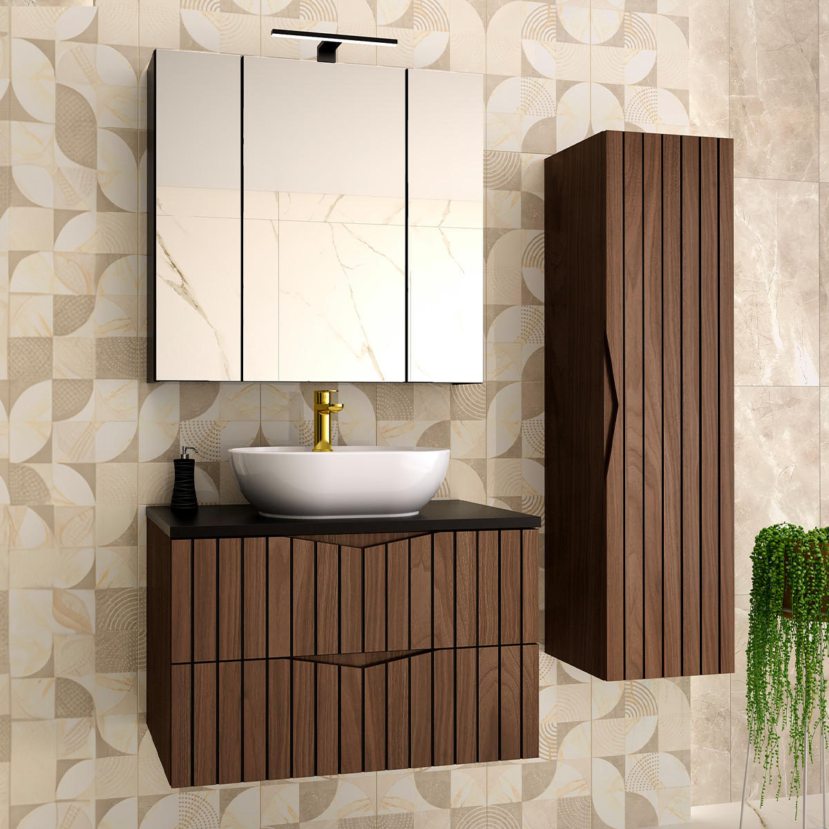 BADMÖBEL 80.6cm Siena 2er-Set Holz und Schwarz - Schwarz, Holzwerkstoff (80.6/52.2/46.5cm) - Petits-meubles