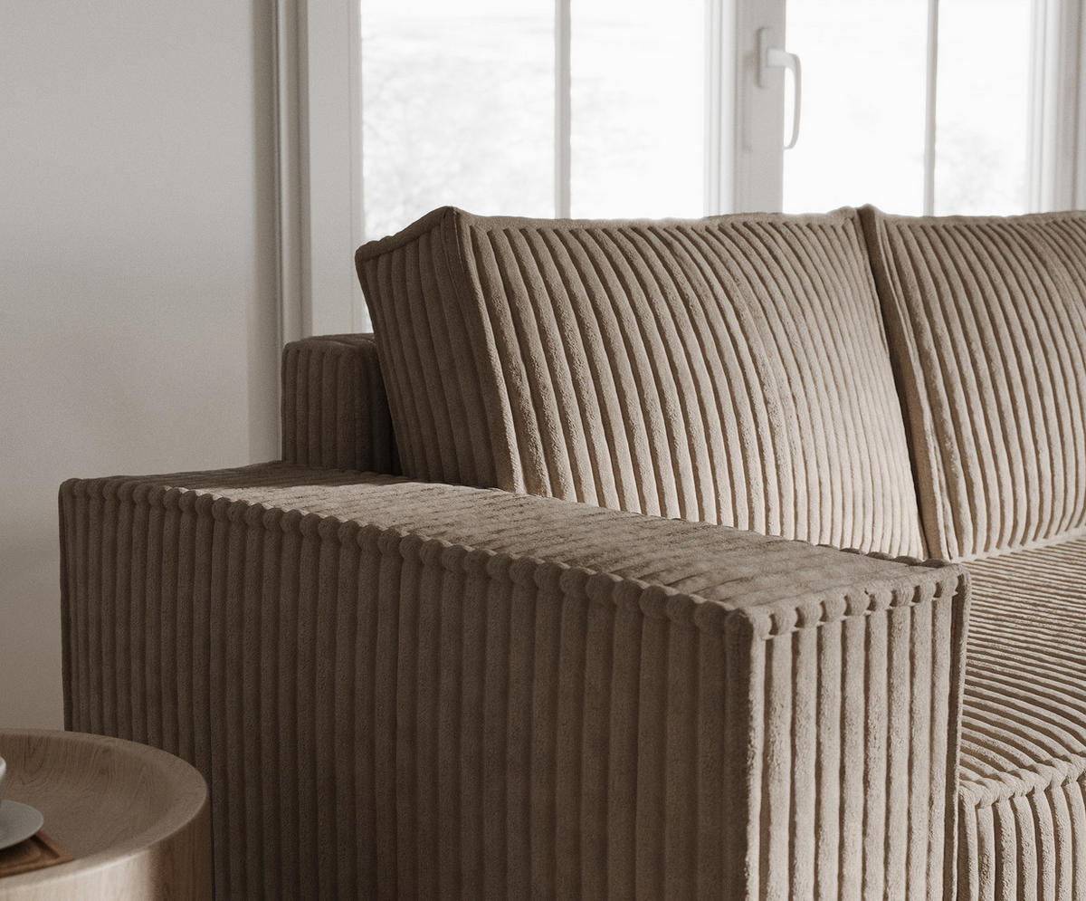 ECKSOFA Maze Hellbraun Plüsch - Rechts Seite - Schwarz/Cappuccino, Holz/Holzwerkstoff (294/185cm) - Maison de Reve