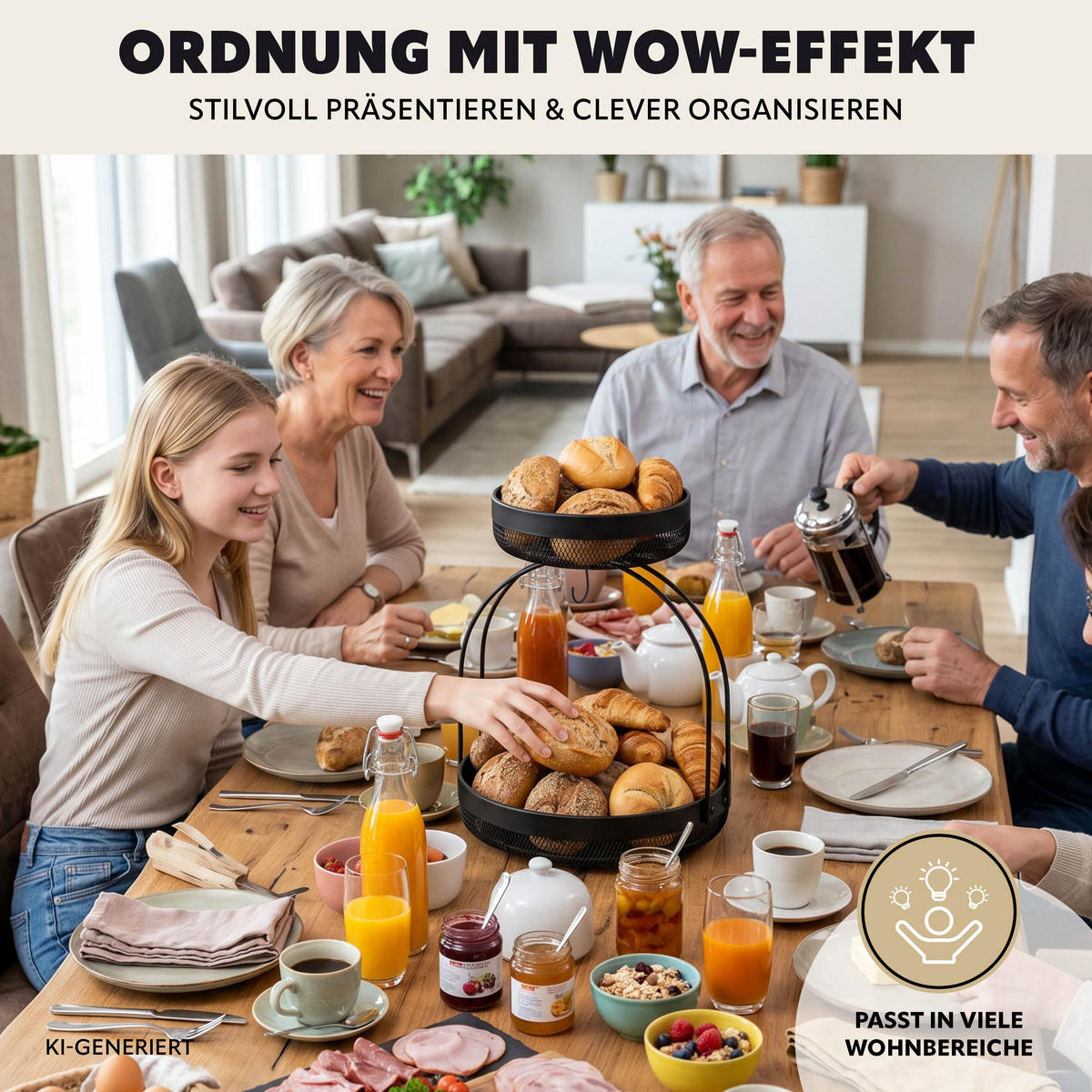 OBSTETAGERE mit Bananenhalter, schwarz, rund - Schwarz, Metall (30/38.5cm) - eluno