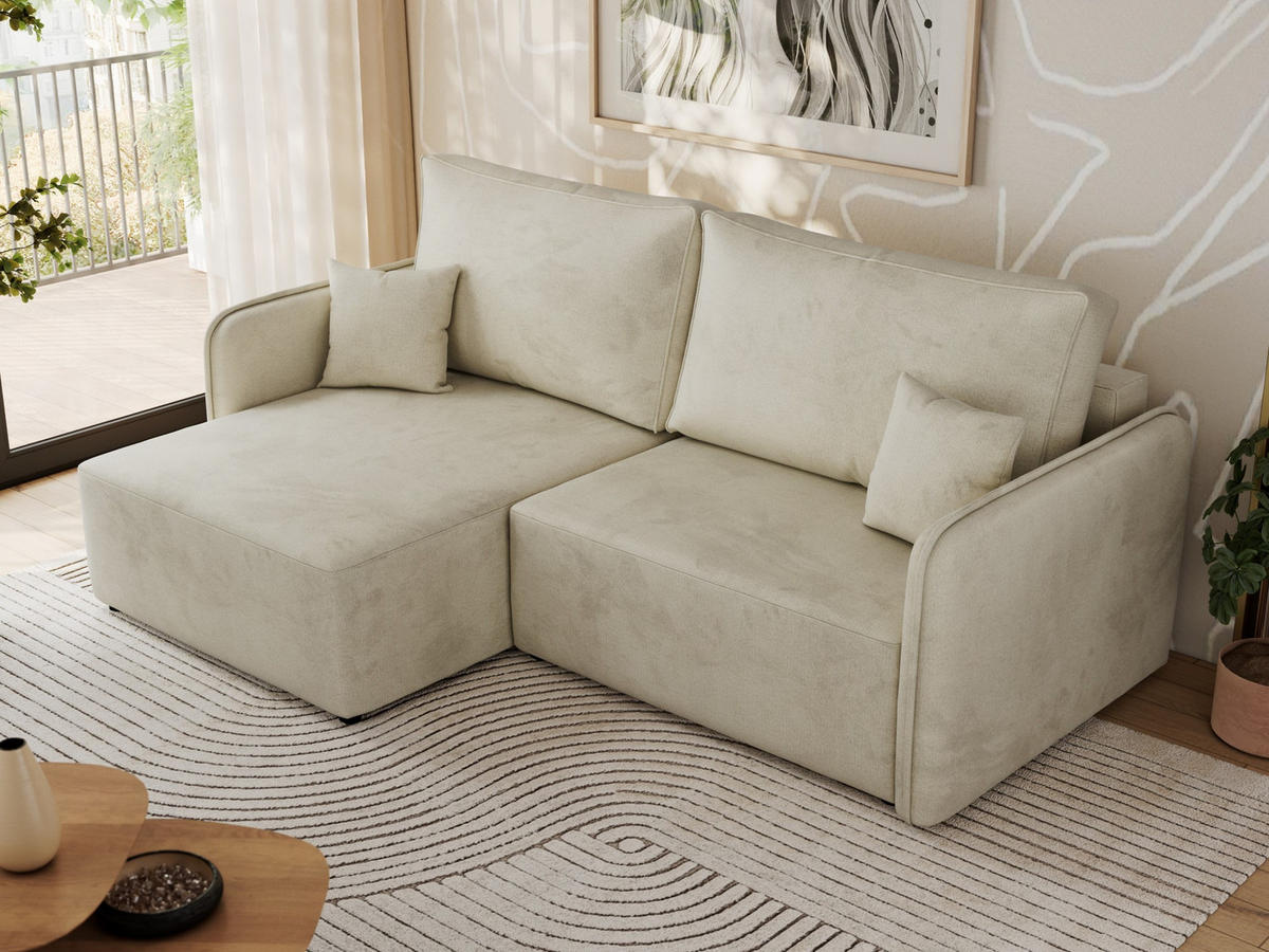 ECKSCHLAFSOFA MESTO L Beige Velvet - links - Beige/Schwarz, Kunststoff/Textil (227/147cm) - MKS