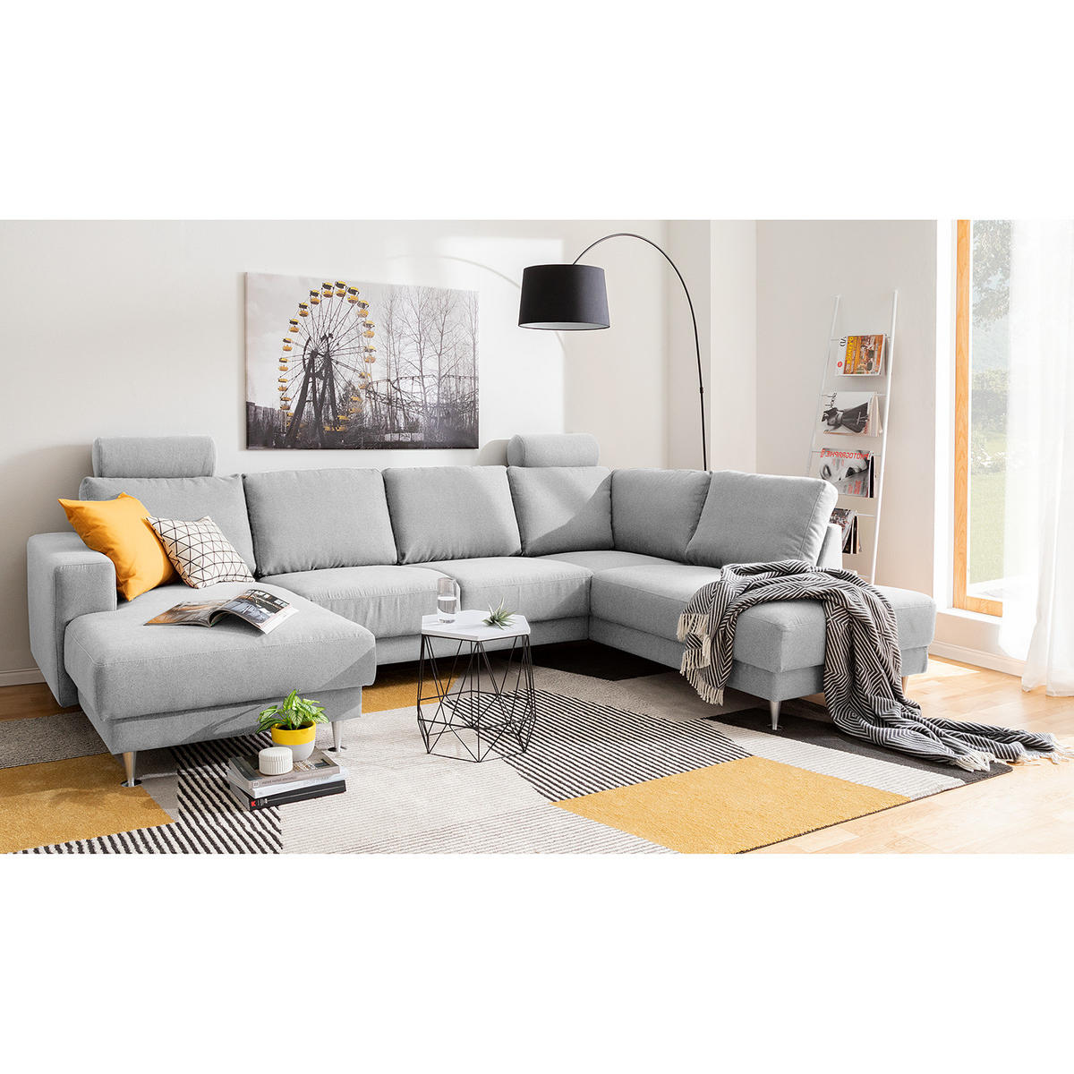 WOHNLANDSCHAFT mit Longchair und Ottomane - Grau, Textil (305/85/200cm) - home24