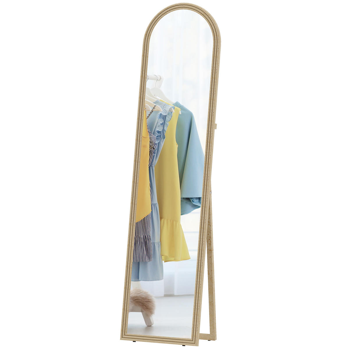 STANDSPIEGEL DE-17935 40/160 cm mit Steinimitatrahmen Beige - Beige, Glas (40/160/3.7cm) - ComfortXL