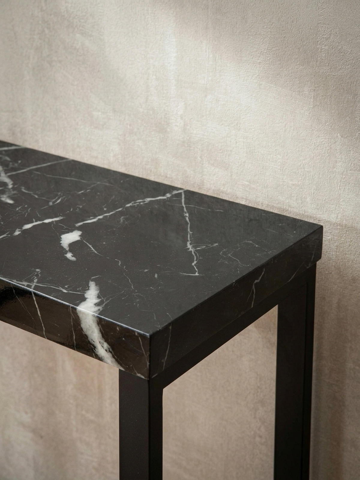 KONSOLENTISCH – Marmoroptik Schwarz, 120x40x76 cm, Hochglanz, Metallbeine - Schwarz, Holzwerkstoff/Metall (40/120/76cm) - KADIMA DESIGN
