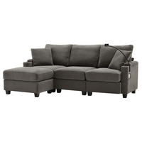 ECKSOFA 213,5/139/87 cm dunkelgrau aus Cord mit Hocker und USB - Dunkelgrau, Textil (139/213.5cm) - OKWISH
