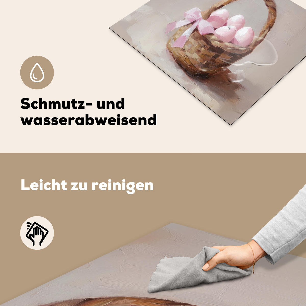 HERDABDECKPLATTE Korb - Eier - Rosa Abdeckung Ceranfeld 58.3x51.3 cm - Beige, Kunststoff (58.3/51.3/0.2cm) - MuchoWow