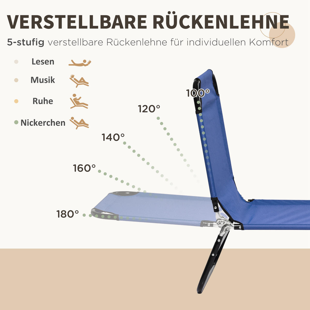 SONNENLIEGE 2er Set klappbar mit höhenverstellbarer Rückenlehne - Blau/Schwarz, Textil/Metall (188/28/56cm) - Outsunny
