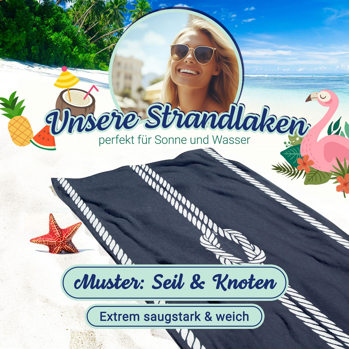 STRANDTUCH, 100x200 cm, 100% Baumwolle, Blau - Dunkelblau, Textil (100/200cm) - Zollner