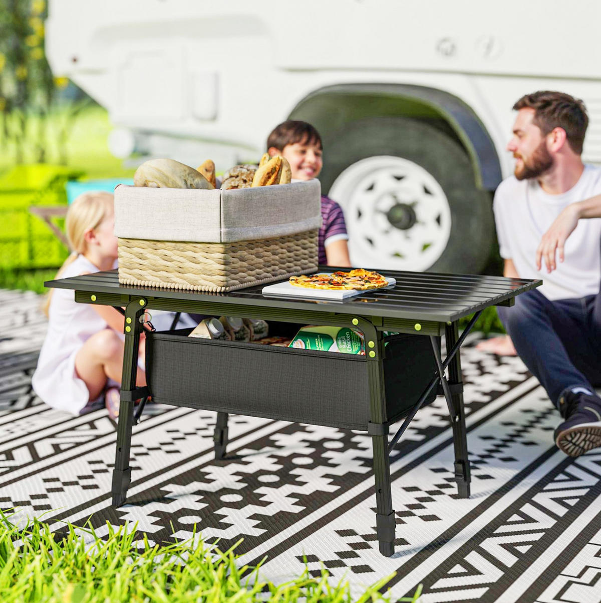 CAMPINGTISCH 90/55/45-66 cm schwarz aus Aluminium klappbar - Schwarz, Metall (90/55/66cm) - OKWISH