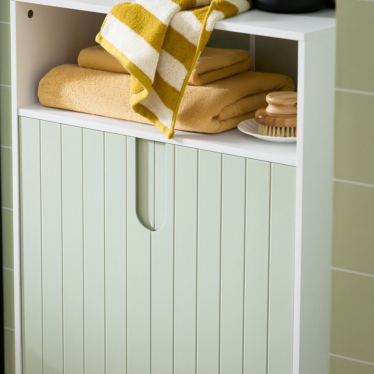 BADEZIMMERSCHRANK Grün - Weiß/Grün, Holzwerkstoff/Metall (60/87/30cm) - SoBuy