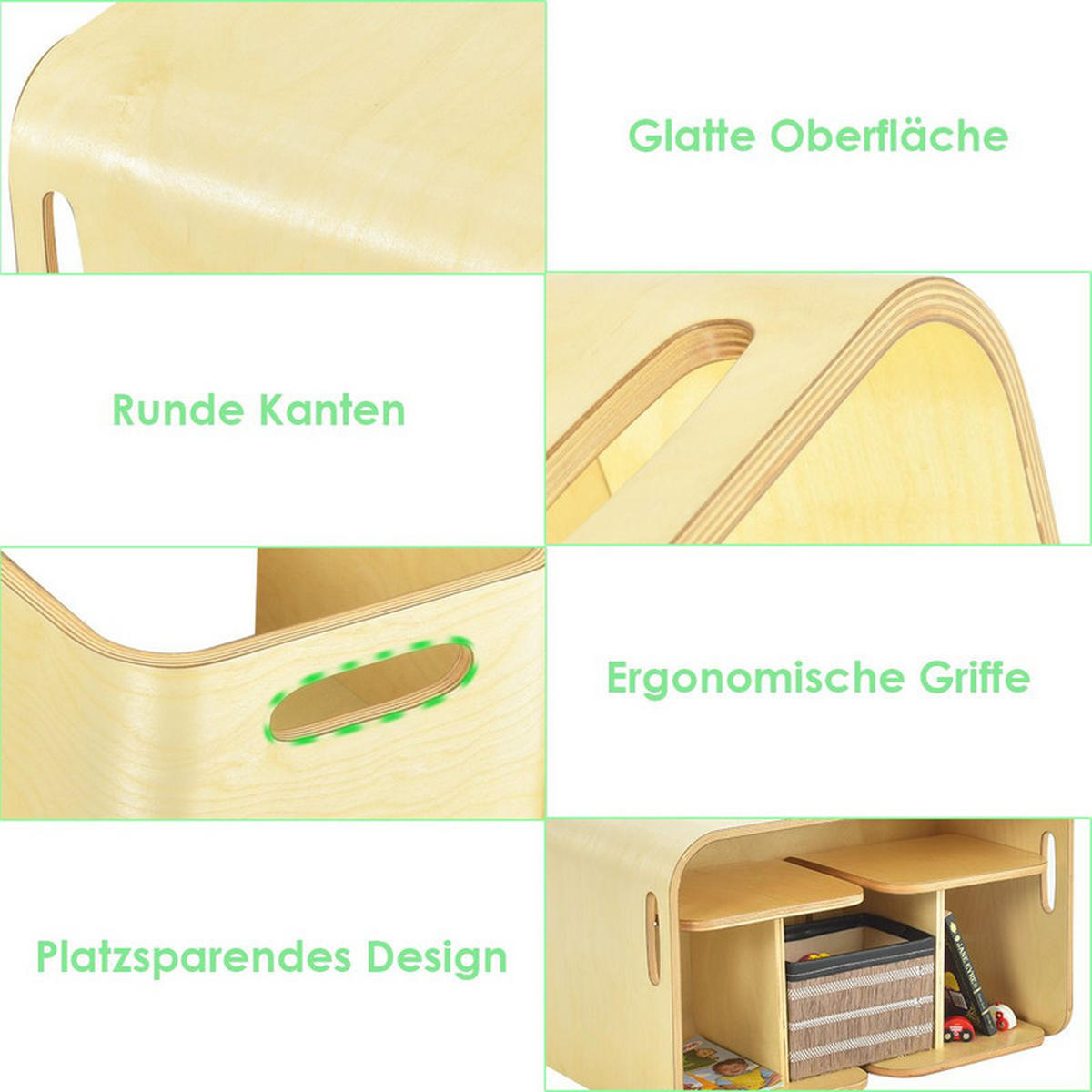 KINDERTISCH‑SET aus Birkenholz natur(3-tlg) - Naturfarben, Holz (66/51/41cm) - COSTWAY