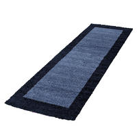 TEPPICH Hochflor einfarbig mit Bordüre Polypropylen Wohnzimmer Marineblau Läufer 80x250 - Blau, Textil (80/250cm) - KADIMA DESIGN